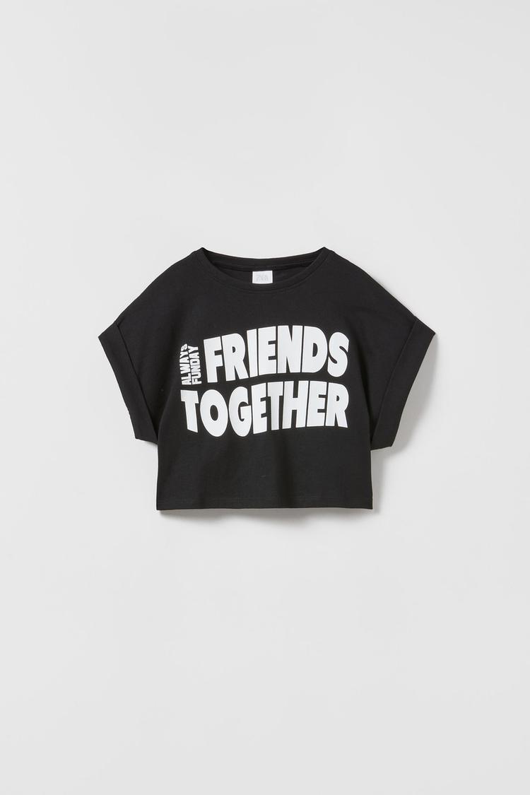 FRIENDS TOGETHER SLOGANLI CROP T SHIRT Siyah ZARA Turkiye Turkey